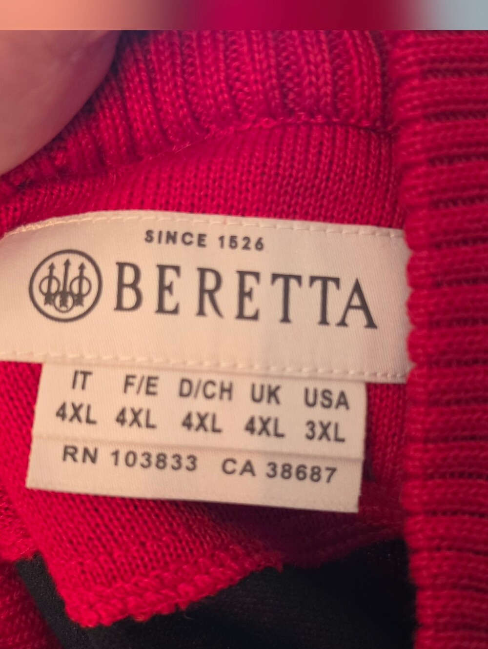 Beretta Men's Red Half-Zip Sweater Jacket - Casual Layering 3XL - Picture 8 of 8